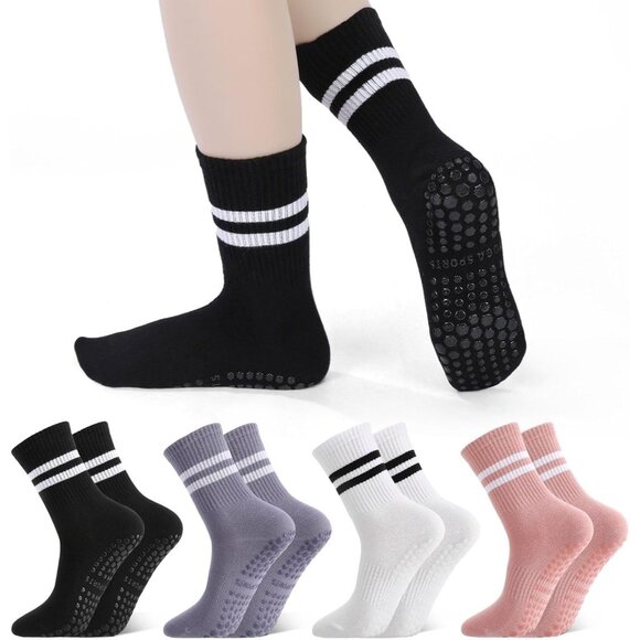 4 Pairs Nonslip Pilates Yoga Socks for Women with Grips for Dance and Fitness - Picture 2 of 8